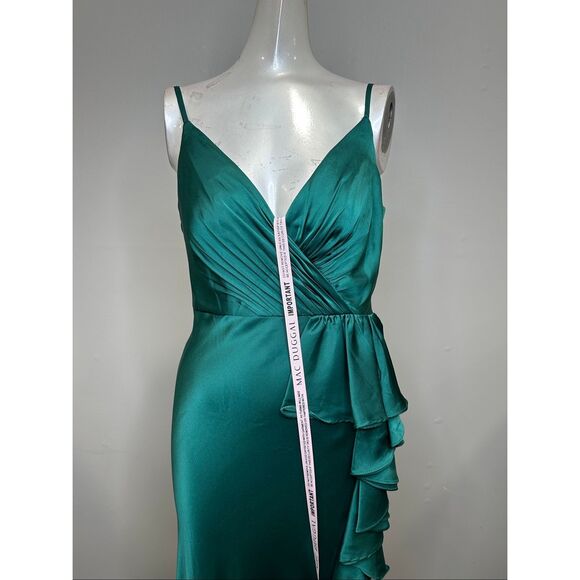 Mac Duggal Green Satin Ruffled Asymmetrical Gown US 4 $338 - Picture 4 of 8